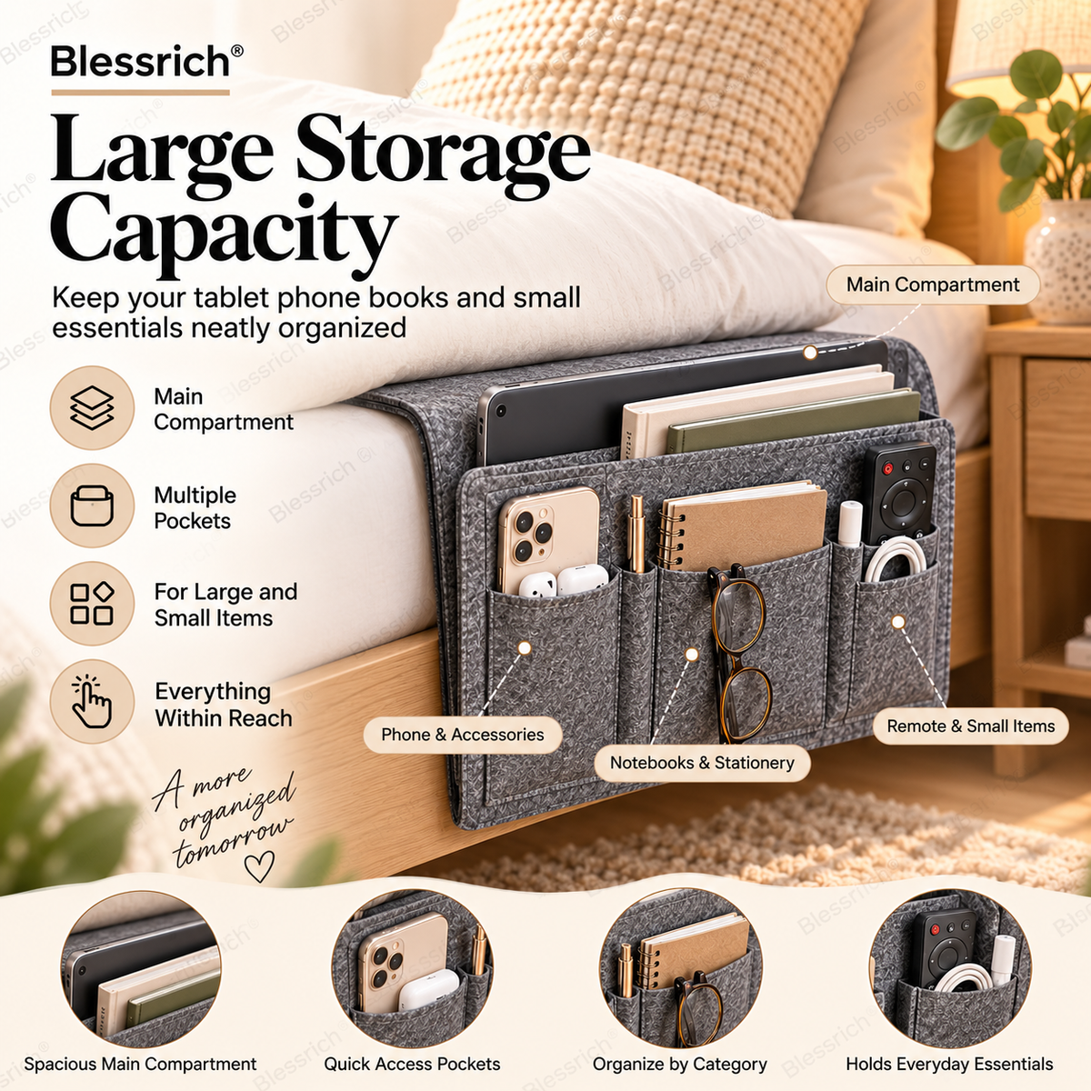 ⏰🔥LIMITED TIME OFFER: 49% OFF!💞Bedside organiser – Smart storage without a bedside table