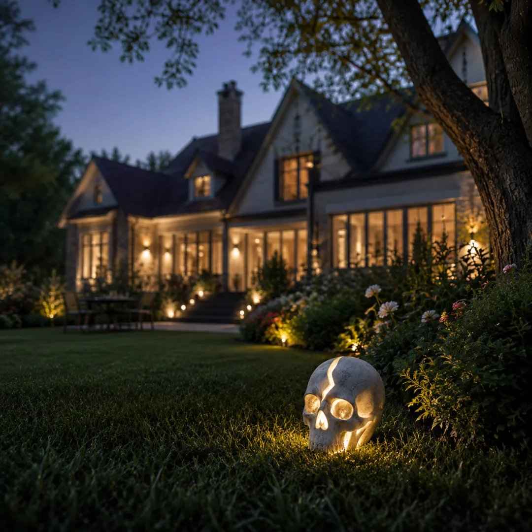 🌱✨ Limited Time 50% OFF✨ Cracked Skull Solar Garden Light, Waterproof Warm LED Skull Sculpture Lamp For Lawn, Pathway, Yard Halloween Outdoor Decor Ornament