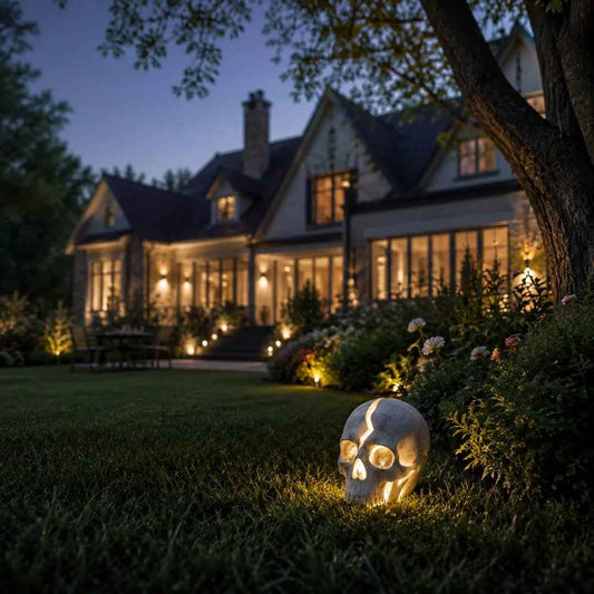 🌱✨ Limited Time 50% OFF✨ Cracked Skull Solar Garden Light, Waterproof Warm LED Skull Sculpture Lamp For Lawn, Pathway, Yard Halloween Outdoor Decor Ornament