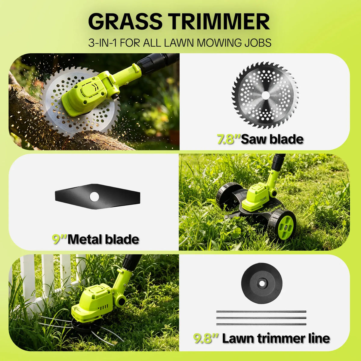 🌿Limited Time 50% OFF✨ 3-in-1 Cordless Lawn Mower Combo, Powerful Grass Trimmer & Edger For Household Gardens
