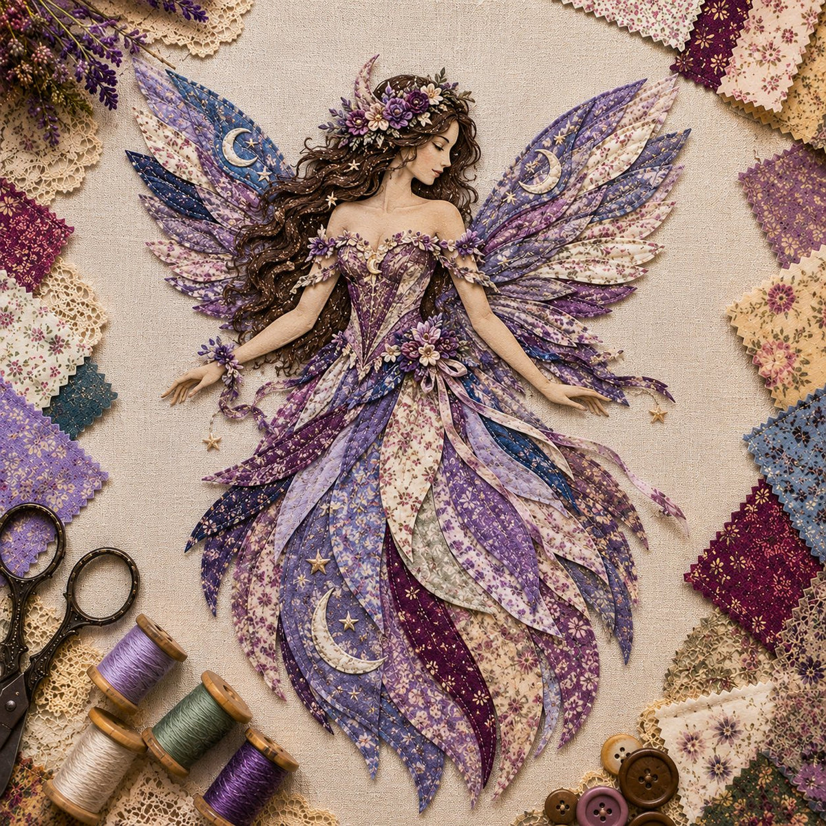💯🧚‍♀️🌸 Premium Fairy Patchwork DIY Kit | High-Quality Layered Fabric with Floral Wings DIY Handmade Fantasy Wall Decor ✨15*12cm