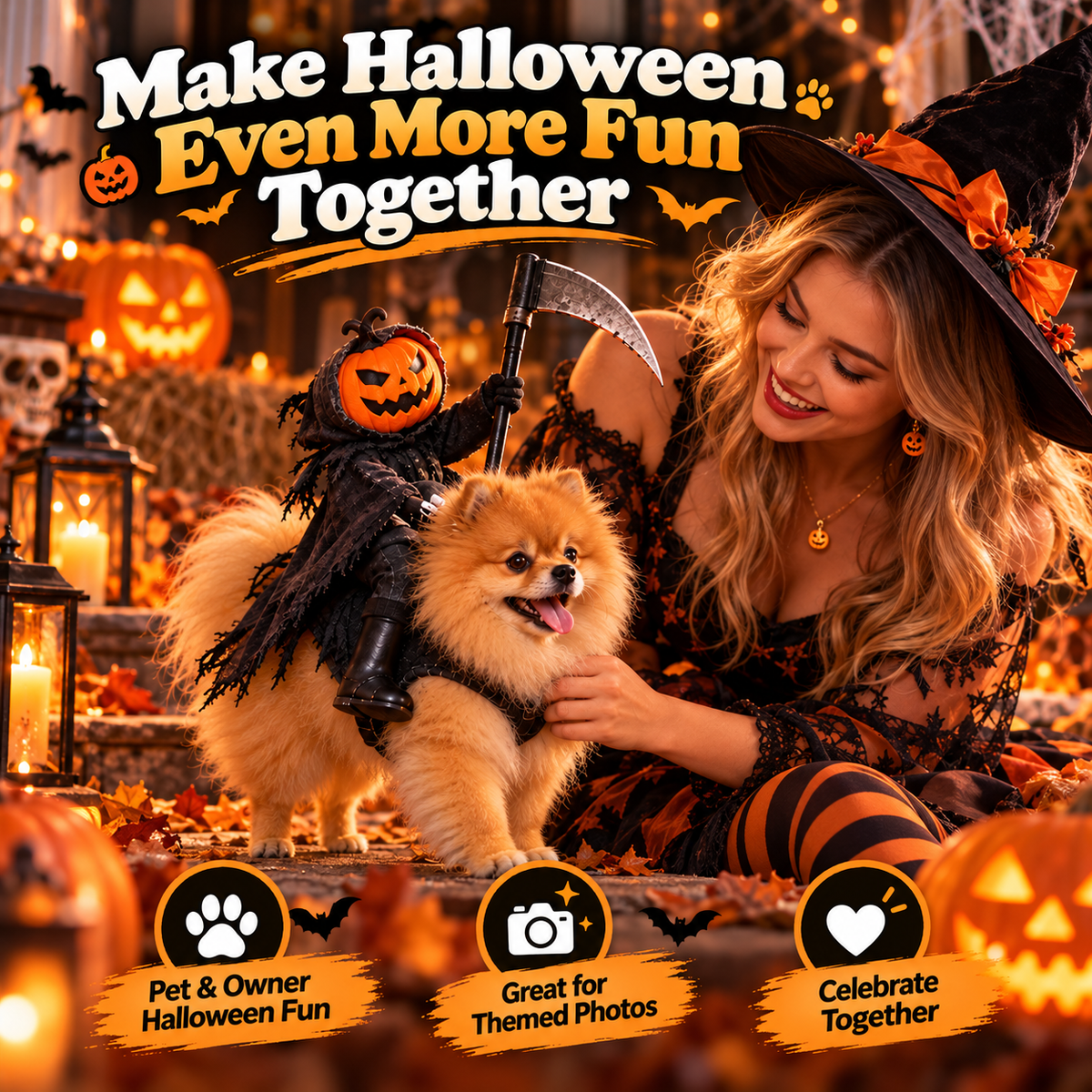 🎃 Spooky Rider™ – Funny Pumpkin Reaper Halloween Dog Costume