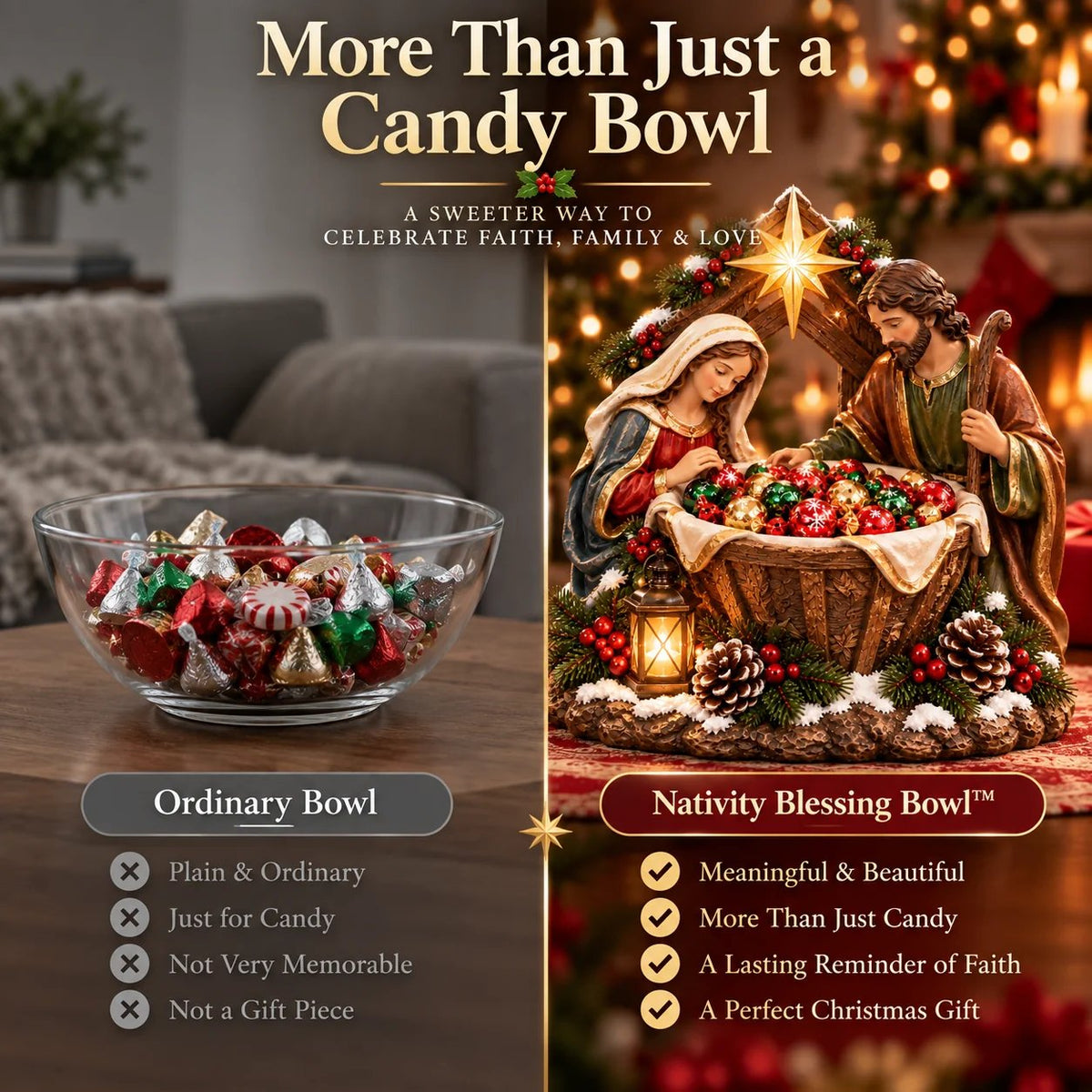 ✝️ Nativity Christmas Treat Bowl Centerpiece | Bethlehem Star & Warm Glow