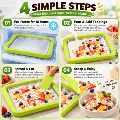 🍓 DIY Ice Cream & Frozen Yogurt Maker – Pre-Freeze Stainless Steel Tray with Scrapers