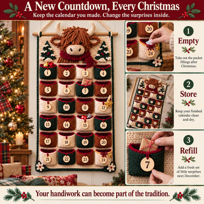 ⏳ Last Day 49% OFF – 🧶 DIY Crochet Advent Calendar Kit | 24 Refillable Pockets, 4 Christmas Characters & Complete Crochet Materials 🎄