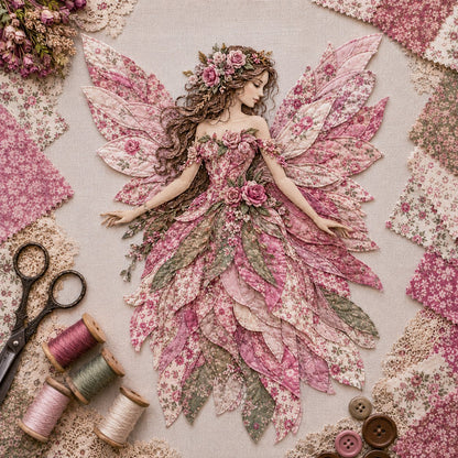 💯🧚‍♀️🌸 Premium Fairy Patchwork DIY Kit | High-Quality Layered Fabric with Floral Wings DIY Handmade Fantasy Wall Decor ✨15*12cm