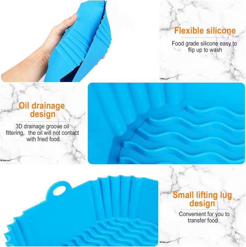 Reusable Air Fryer Silicone Liner 🍟 – 8' Nonstick Cooking Basket Insert