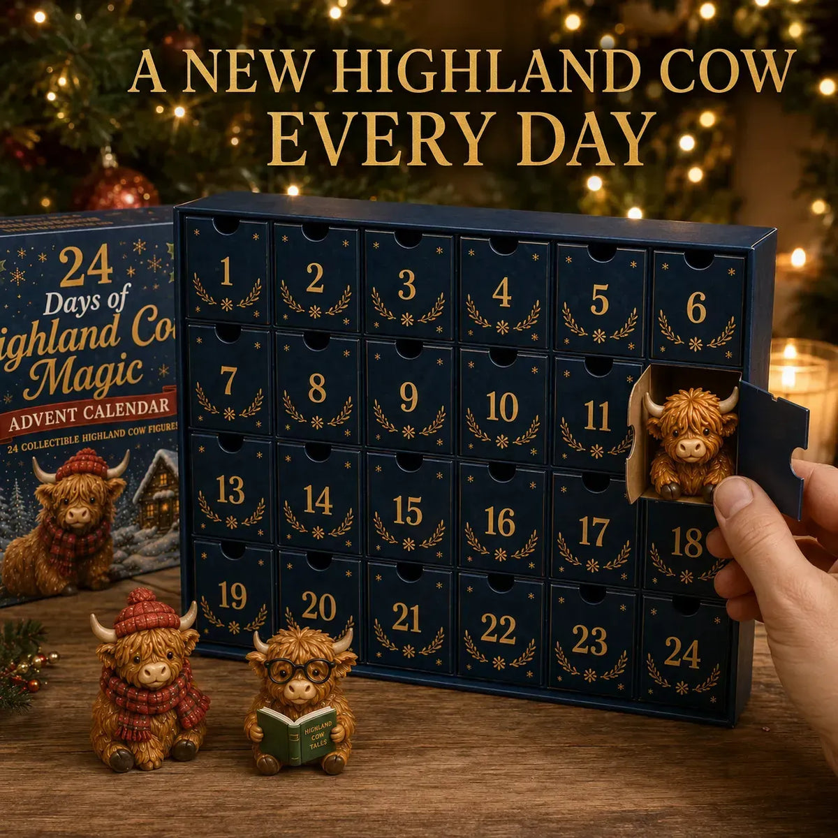 🐮🎄 24 Days of Highland Cow Advent Calendar – 24 Collectible Figurines