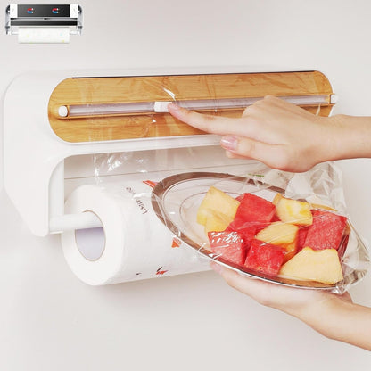 🧲49% OFF NOW! 2-in-1 Magnetic Kitchen Wrap Dispenser – Built-in Cutter Plastic Wrap Foil Dispenser with Paper Towel Holder, No Drilling Wall Mount Kitchen Organizer for Fridge & Cabinet