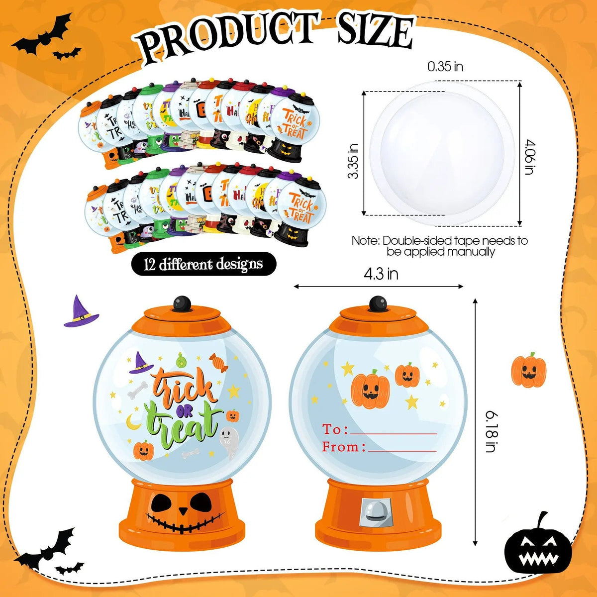 Candy Dome Holder Kit – 24/48 Pack DIY Trick-or-Treat Treat Cards with Clear Candy Domes & Stickers
