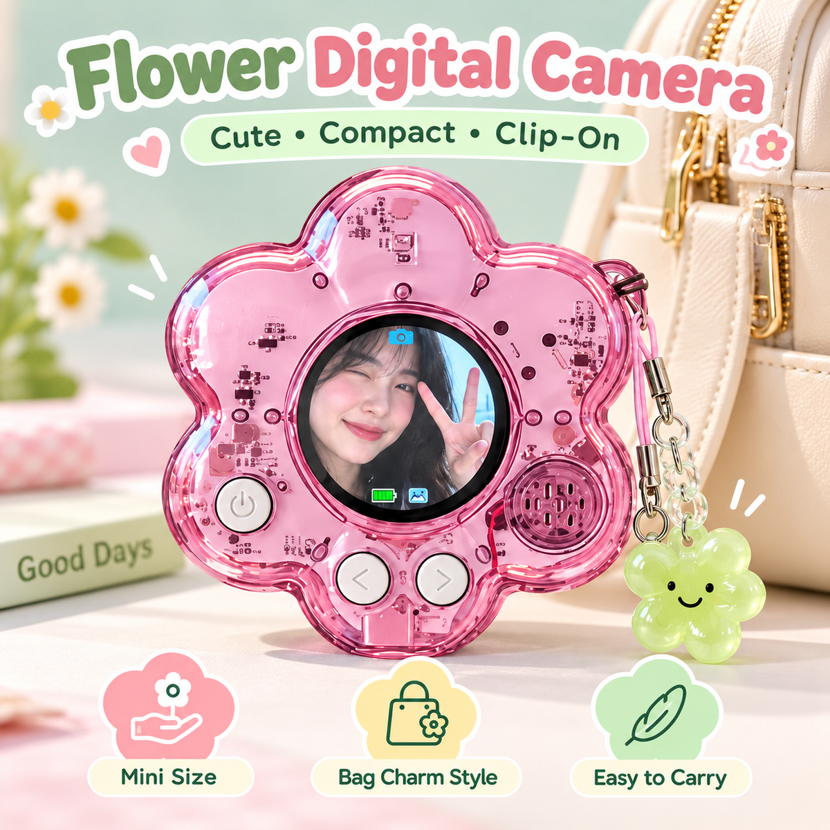🌸 Flower Mini Digital Camera | Photo + Video Bag Charm Camera