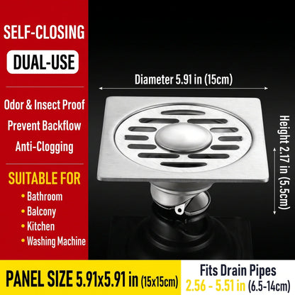 Stainless Steel Floor Drain 🚿 – 3.94' Gravity Seal with Hair Filter & Odor Control