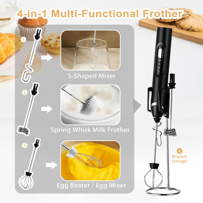 ⚡ Super Powerful Torque — Rechargeable Milk Frother Wand ☕3-Speed Handheld Foam Maker for Coffee, Matcha & Protein Shakes