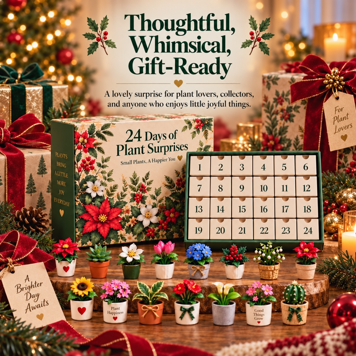 24 Days of Plant Surprises Advent Calendar – Mini Plant Figurines Christmas Countdown Gift for Plant Lovers