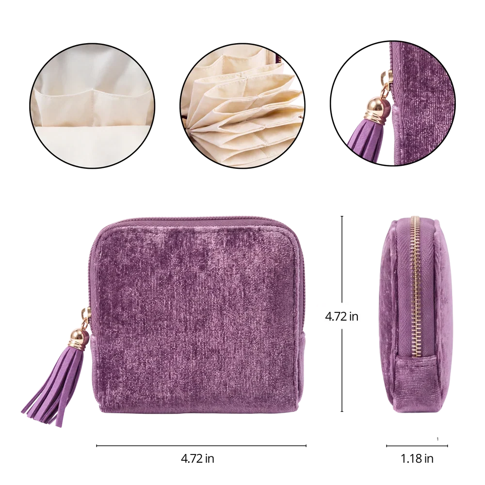 Velvet anti-tangle travel portable jewelry storage bag with tassel zipper