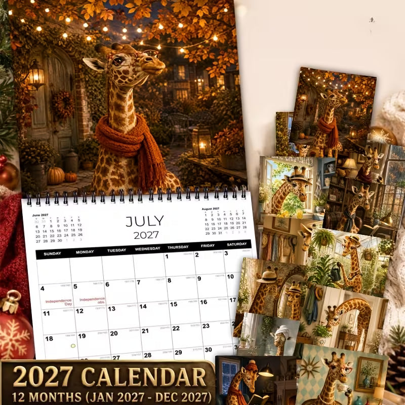 2027 Fun Retro Giraffe Wall Calendar & Monthly Planner | Cute Wall Art For Home & Office