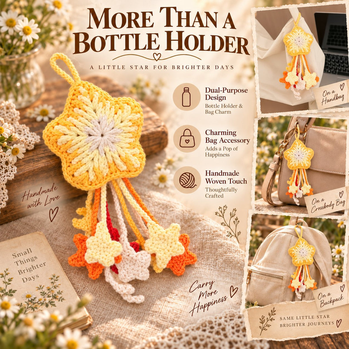 Hand-Woven Star-Patterned Water Bottle Holder