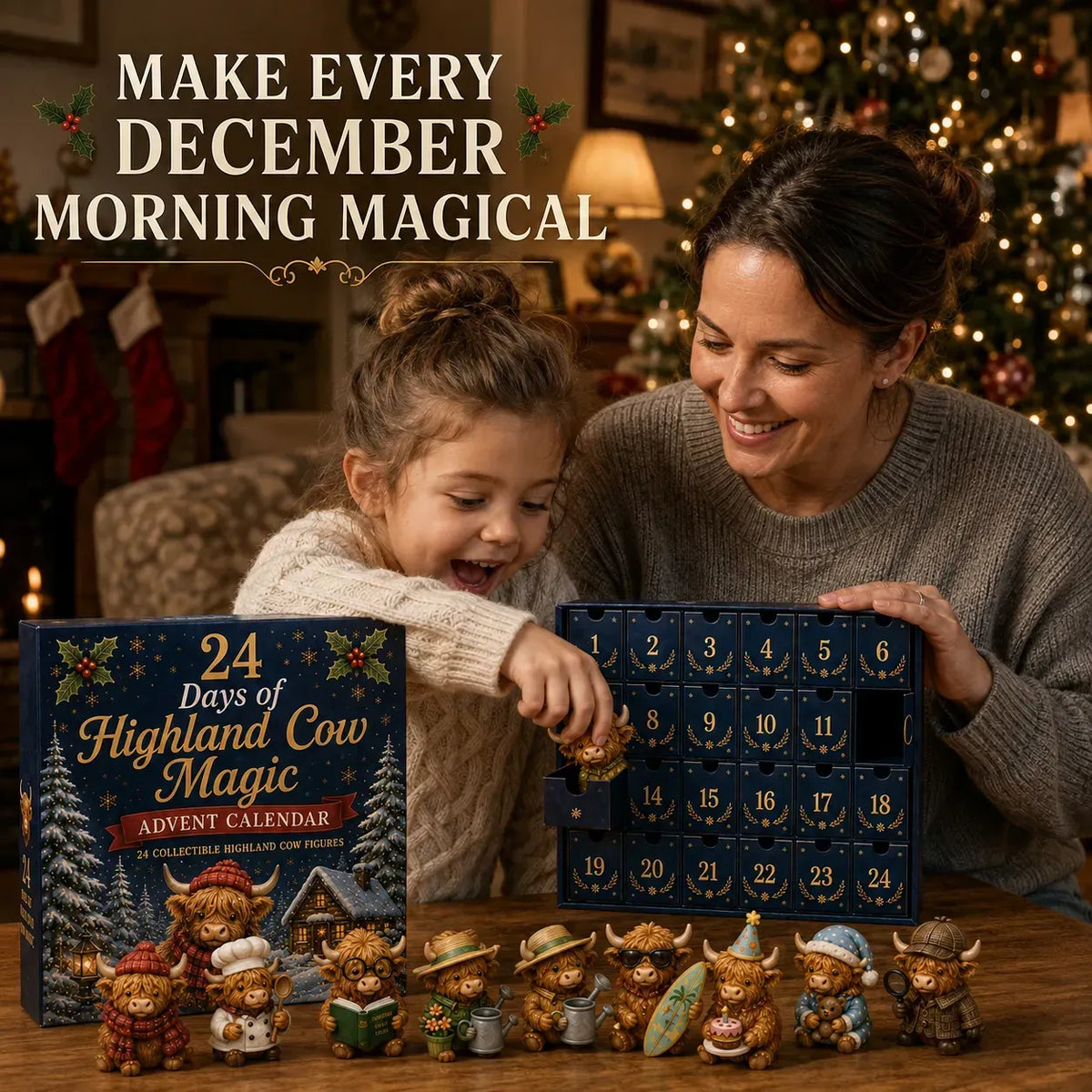 🐮🎄 24 Days of Highland Cow Advent Calendar – 24 Collectible Figurines