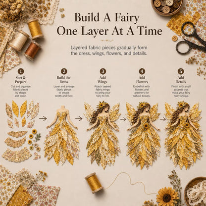 💯🧚‍♀️🌸 Premium Fairy Patchwork DIY Kit | High-Quality Layered Fabric with Floral Wings DIY Handmade Fantasy Wall Decor ✨15*12cm