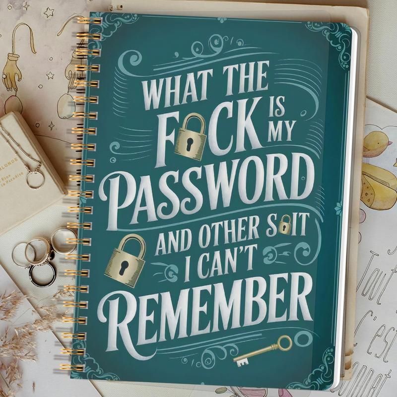 📅Funny Password Notebook - Spiral Bound with Lock Icons & Funny Security Phrases✍️