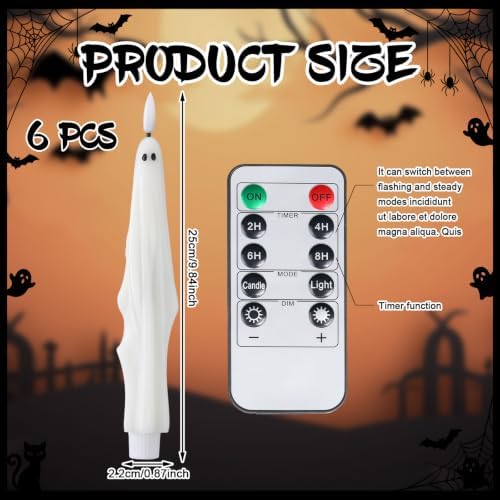 Nuanchu 6 Pcs Halloween Ghost Flameless Taper Candles Remote Timer