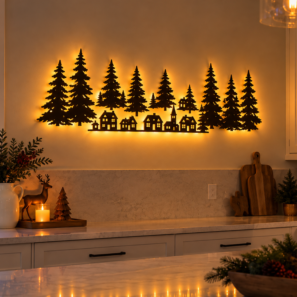 🎅 Christmas Santa Sleigh & Reindeer Press‑On LED Wall Decor | Festive Holiday Wall Art