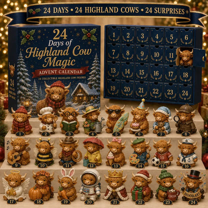 🐮🎄 24 Days of Highland Cow Advent Calendar – 24 Collectible Figurines