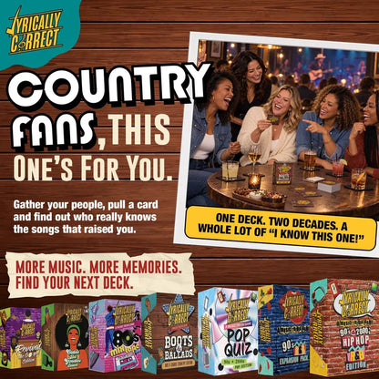 Lyrically Correct Boots & Ballads 90s and 2000s Country Music Trivia Card Game, 150 Cards