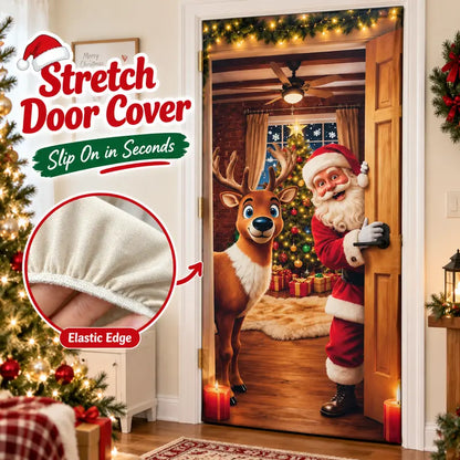 🎄🎅Santa Christmas Door Cover with Elastic Edges | Reusable Holiday Decor