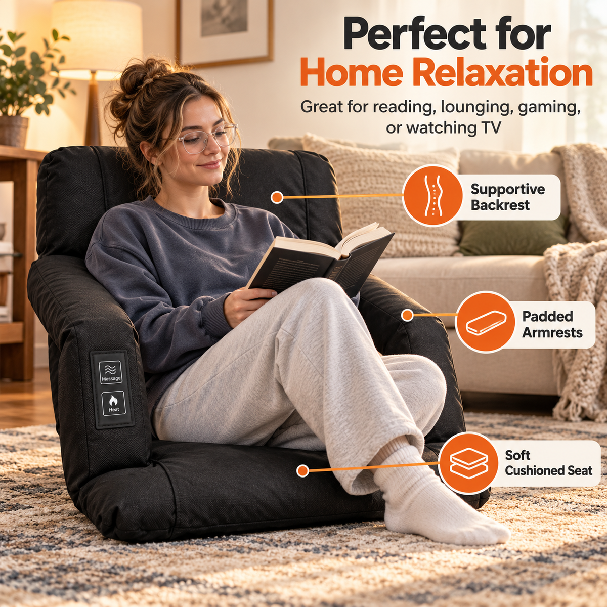 🔥 Heated Massage Floor Chair | Foldable Portable Lounge Seat