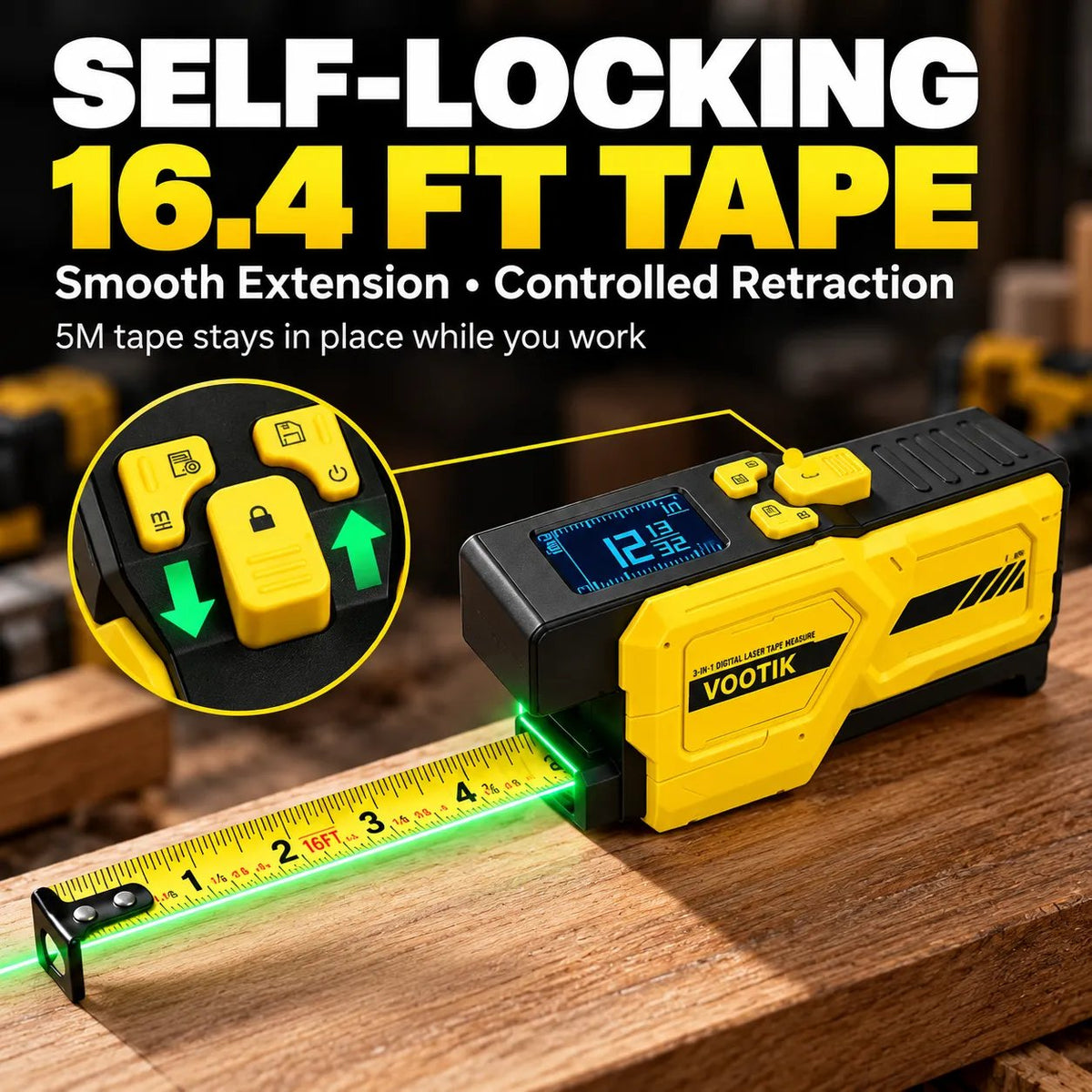 📏 3-in-1 Digital Laser Tape Measure  – 16.4 FT Self-Locking Tape with LCD Display & USB-C Charging⚡