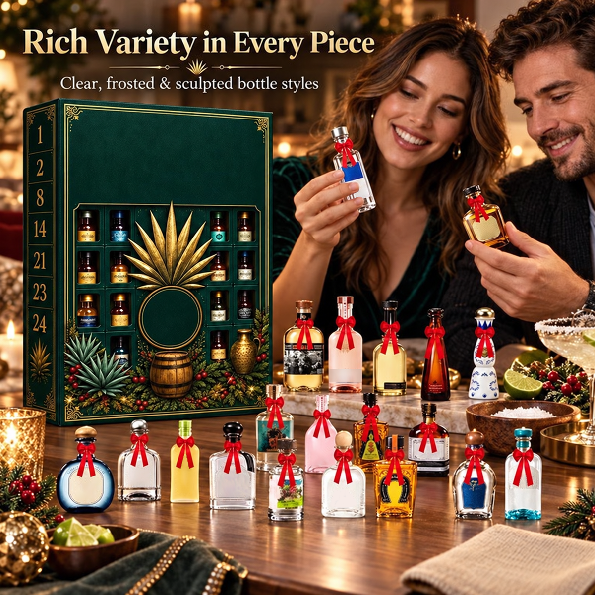 🎁✨ 24-Day Mini Tequila Bottle Advent Calendar – Holiday Countdown, Bar Decor & Collector Gift
