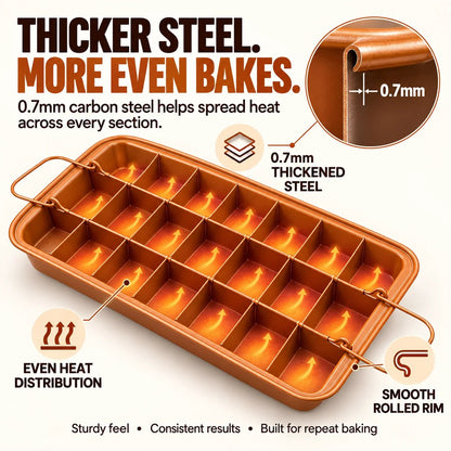 🔥HOT SALE🔥🍫 18-Section Removable Divider Brownie Pan – Thickened Carbon Steel Nonstick Baking Tray with Loose Bottom