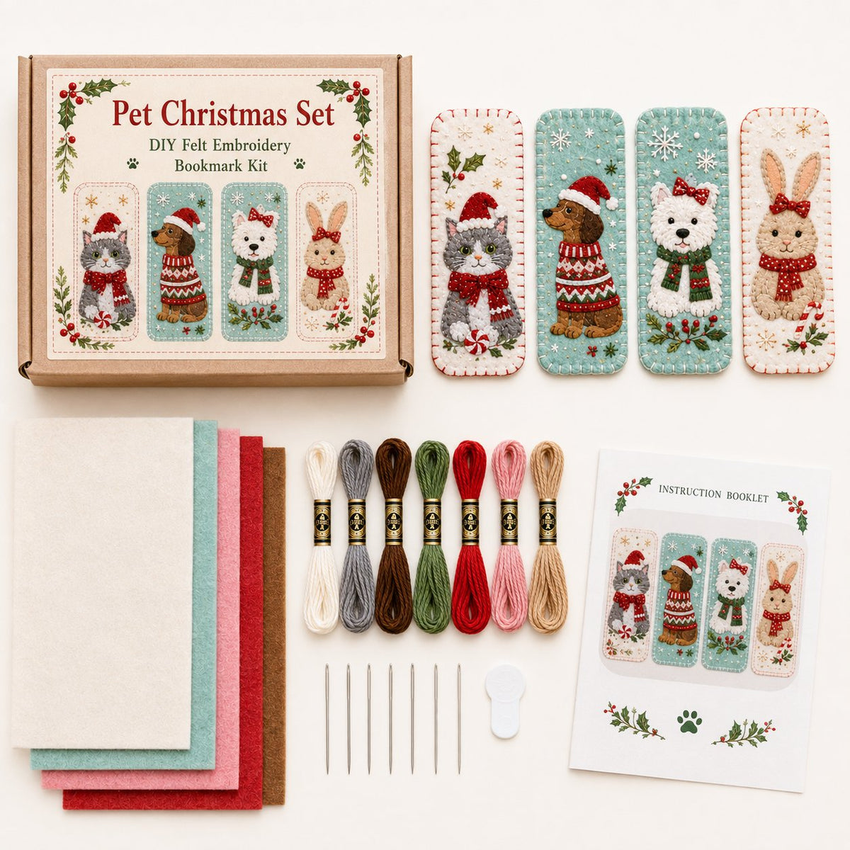 🎄 DIY Felt Embroidery Bookmark Kit(4PCS)