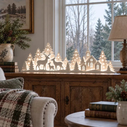 🦌❄️ Leuchtende Weihnachtsdeko fürs Fenster – Rentier & Dorf | 2-teiliges LED-Set ✨