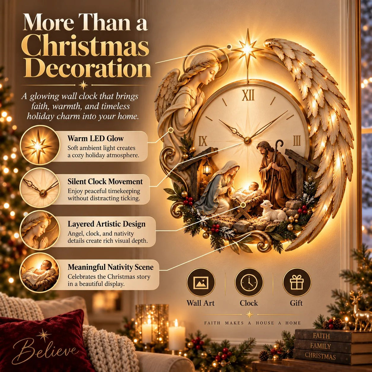 🎄⏰ LAST DAY 49% OFF ✨ Bethlehem Angel Nativity Lighted Clock
