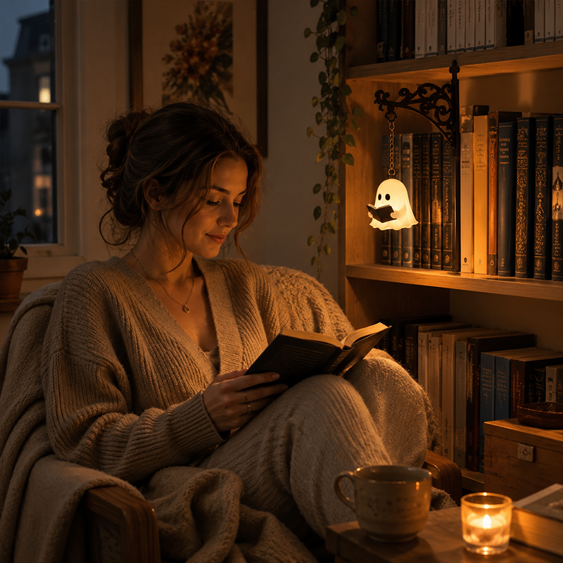 👻Summer Sale 49% OFF🔥Cozy Reading Ghost Bookshelf Lamp