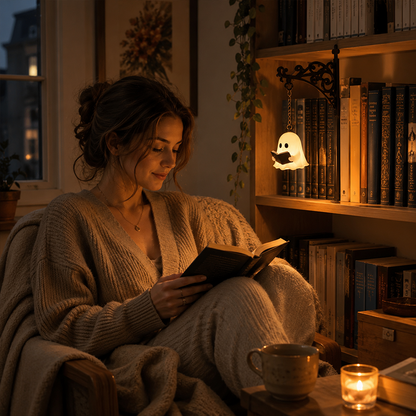 👻Summer Sale 49% OFF🔥Cozy Reading Ghost Bookshelf Lamp