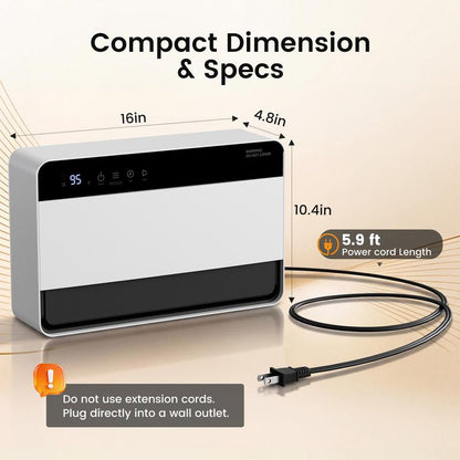 16IN Wall Mounted Space Heater, 1500W Fast Heating Convection Heater with 60° Vertical Swing, Touch & Remote Control, 4 Modes, Overheat Auto-Shutoff, V-0 Flame Retardant Housing, Child Lock for Home Bedroom