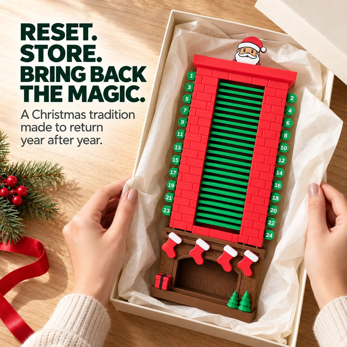 🎅 24-Day Santa Chimney Christmas Countdown Calendar – Interactive Reusable Holiday Decor