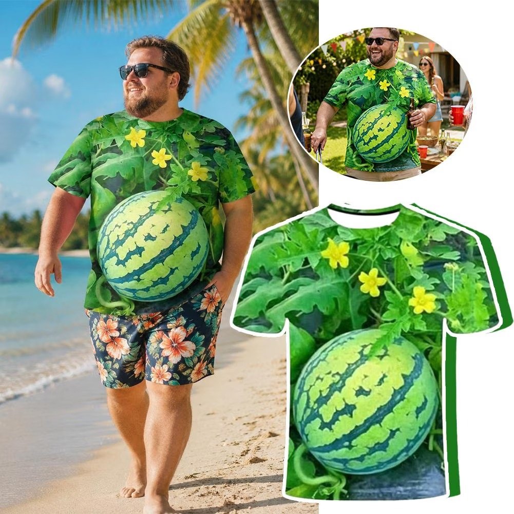 🍉 3D Watermelon Print T-Shirt & Shorts Set – Funny Summer Outfit