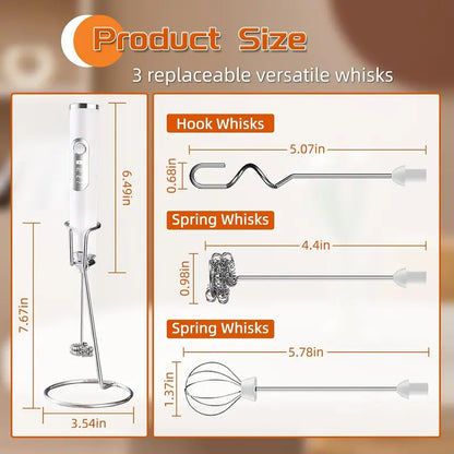⚡ Super Powerful Torque — Rechargeable Milk Frother Wand ☕3-Speed Handheld Foam Maker for Coffee, Matcha & Protein Shakes