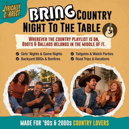 Lyrically Correct Boots & Ballads 90s and 2000s Country Music Trivia Card Game, 150 Cards