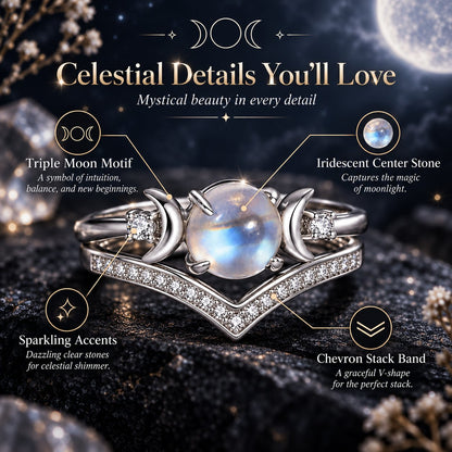 🔮 Enchanted Triple Moon Celestial Ring🌙