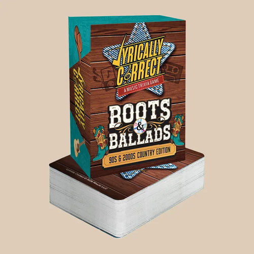 Lyrically Correct Boots & Ballads 90s and 2000s Country Music Trivia Card Game, 150 Cards