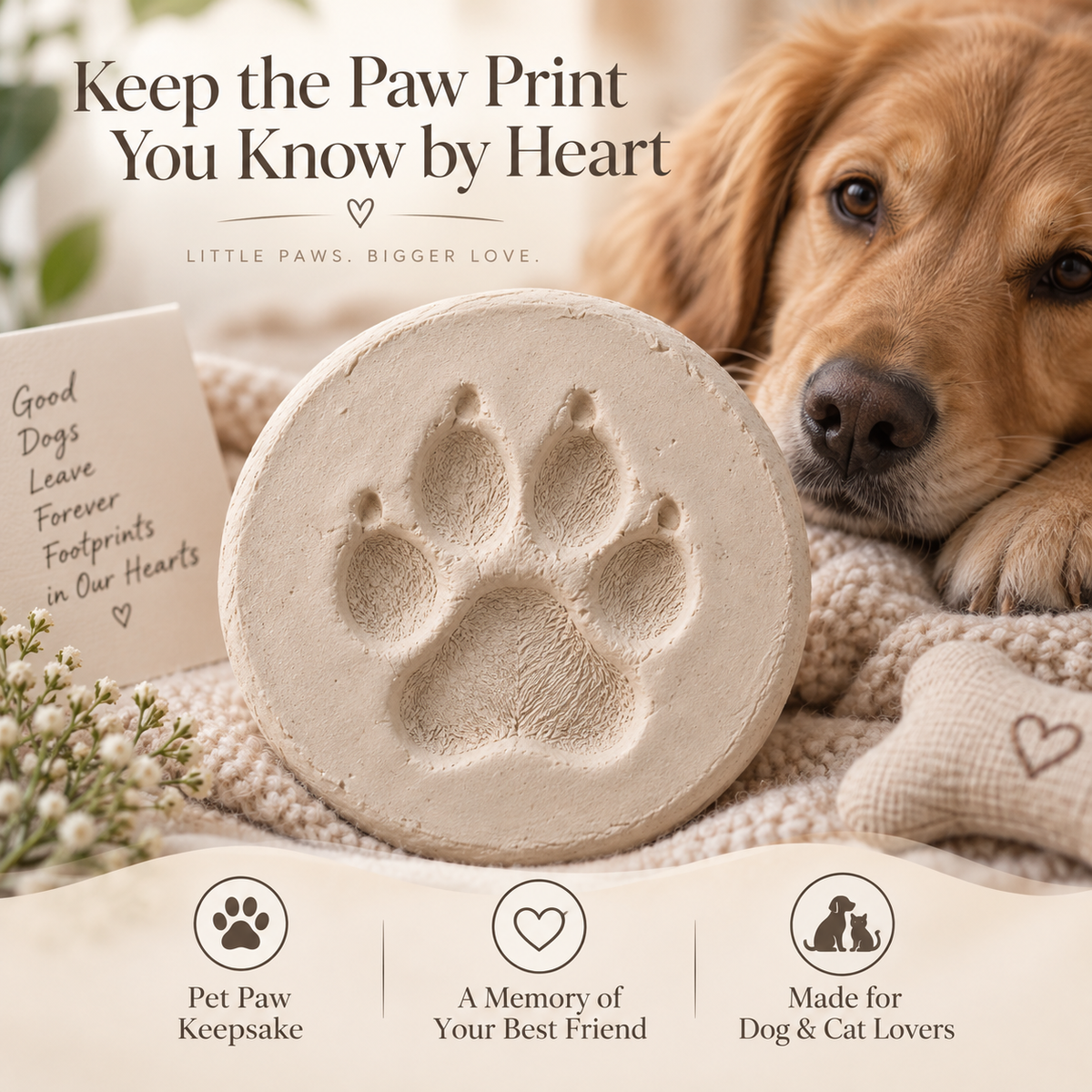 🤍 Tiny Prints Baby & Pet Keepsake Frame – Photo, Handprint & Paw Print Kit