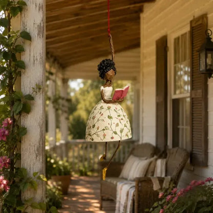 🌸 Hand-painted Hanging Ornament "Dancing Lady" – Playful Folk Art That Comes to Life | Handcrafted Floral Bell Skirt, Wire Legs and Little Songbird Charm