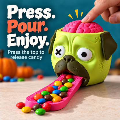 🐶🍬Pug‑Themed Candy Dispenser | Fun Press‑Type Novelty Treat Dispenser | Festive Party Decoration for Halloween, Christmas & Gifting🎃