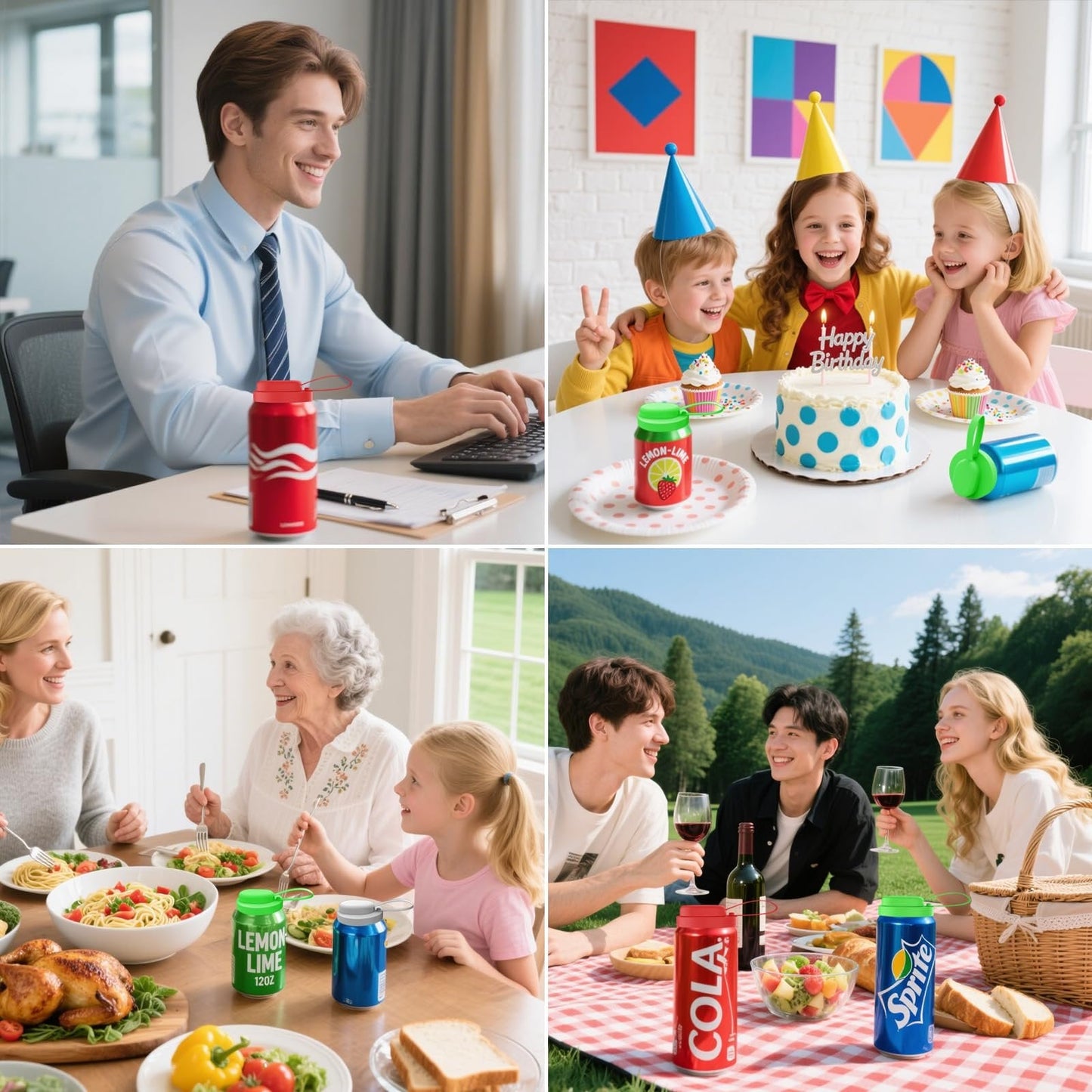 3Pcs BPA-Free Reusable Soda Can Lids, Secure Fit Covers to Keep Drinks Clean & Bug-Free, Optional Straws Included