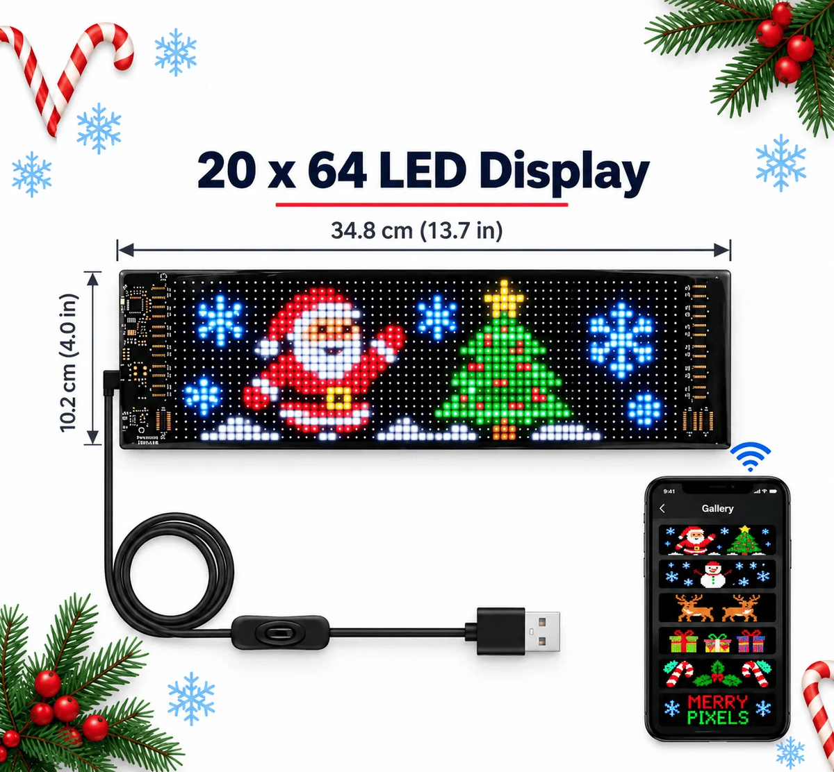 Christmas LED Pixel Window Display | App Controlled Animated Holiday Light for Car & Home Decor